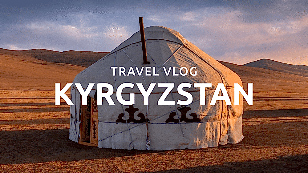 Traditional yurt in the Kyrgyzstan landscape at sunset