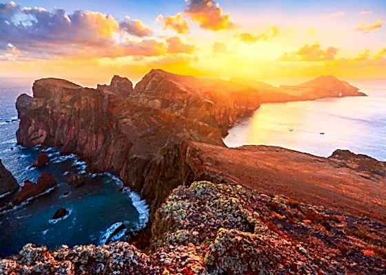 Sunrise over rugged cliffs at Ponta de São Lourenço, Madeira, Portugal