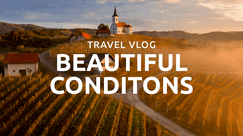 Vineyard landscape with a church in Slovenia at sunset